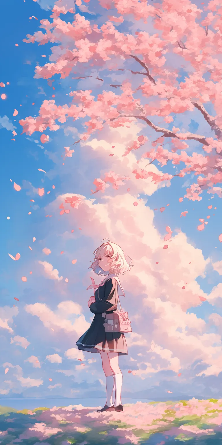 anime kawaii wallpaper sakura, sky, blossom, haru, lockscreen
