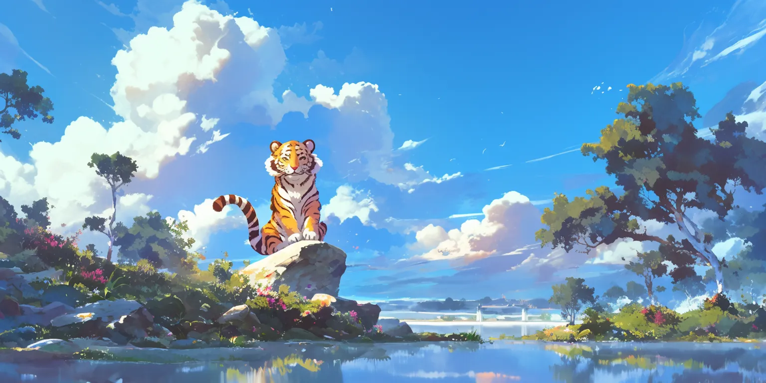 cute tiger wallpaper ghibli, tiger, 3440x1440, 2560x1440, background