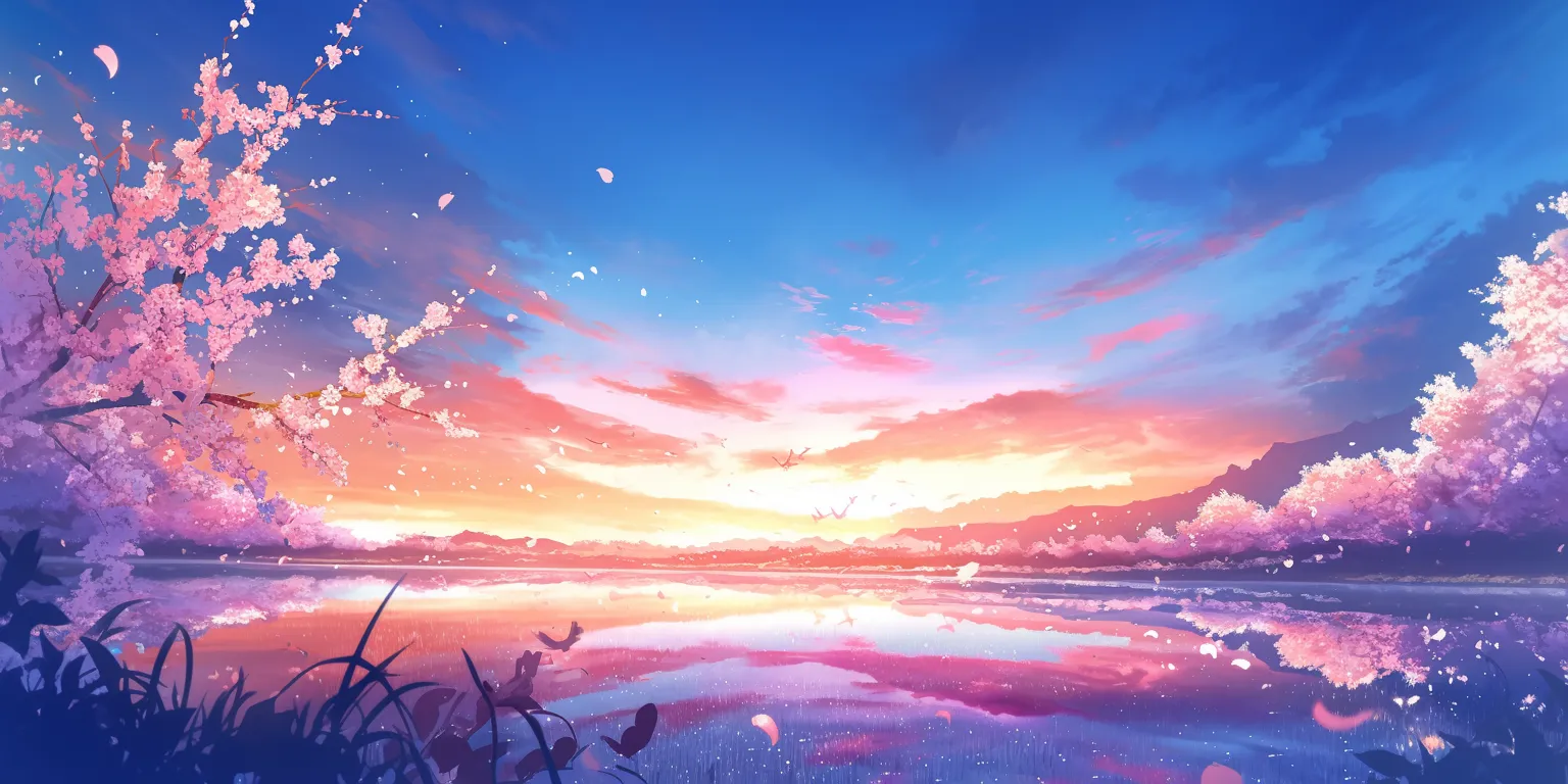 anime laptop wallpaper 2560x1440, 3440x1440, 1920x1080, ocean, sunset
