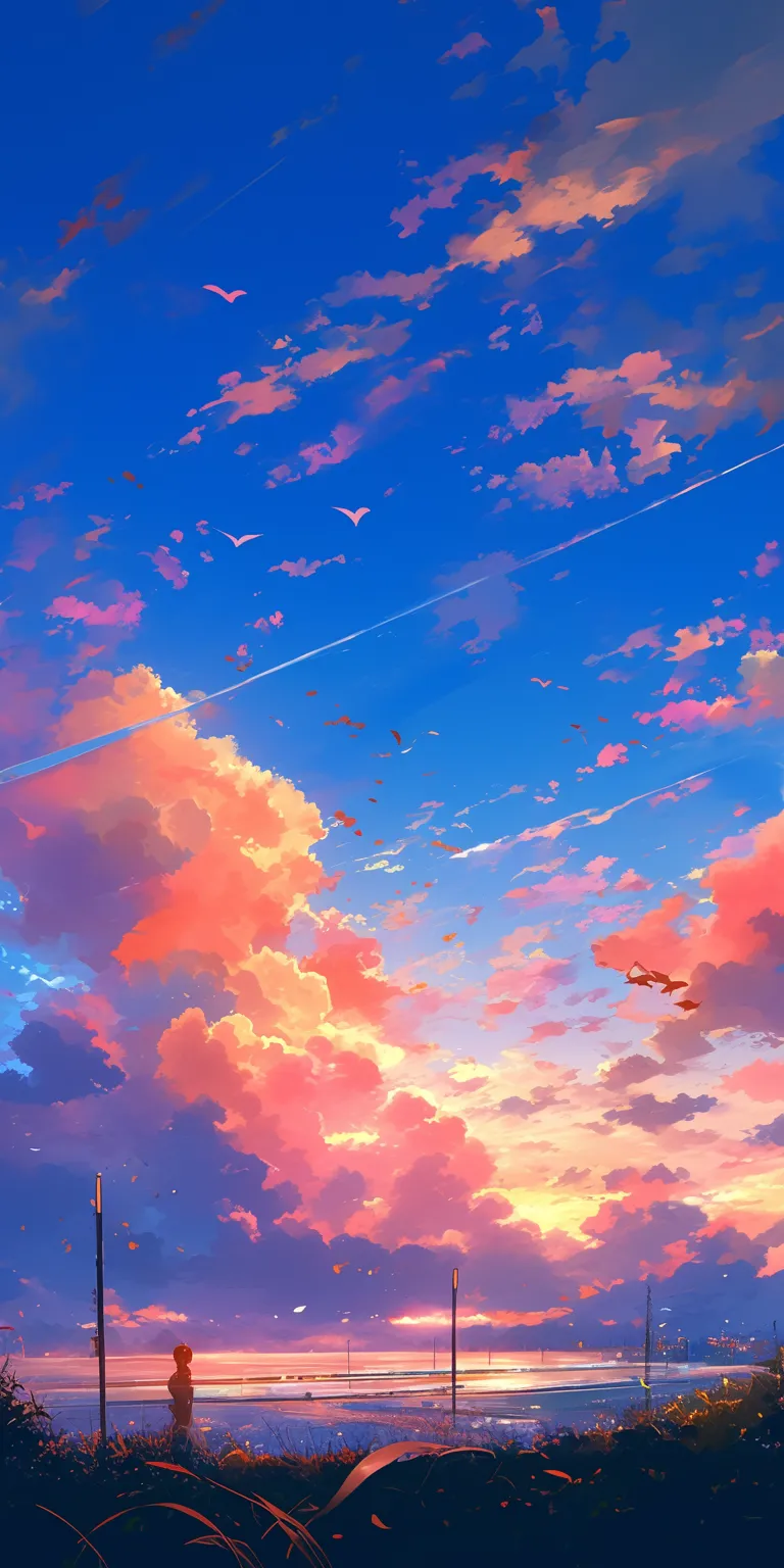 aesthetic wallpaper anime sky, 2560x1440, 3440x1440, 1920x1080, sunset
