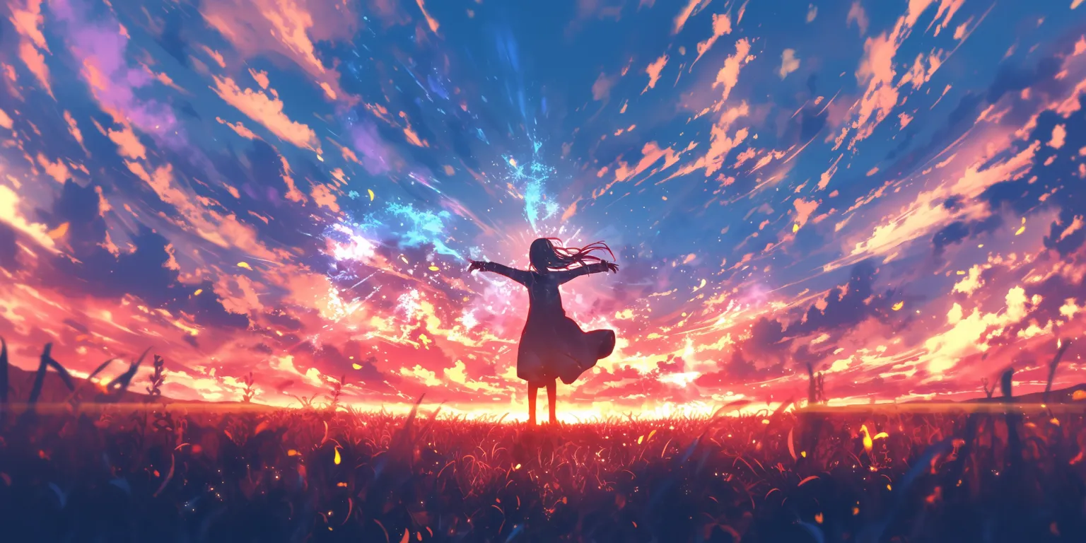 dual monitor anime wallpaper sky, ghibli, evergarden, mirai, flare