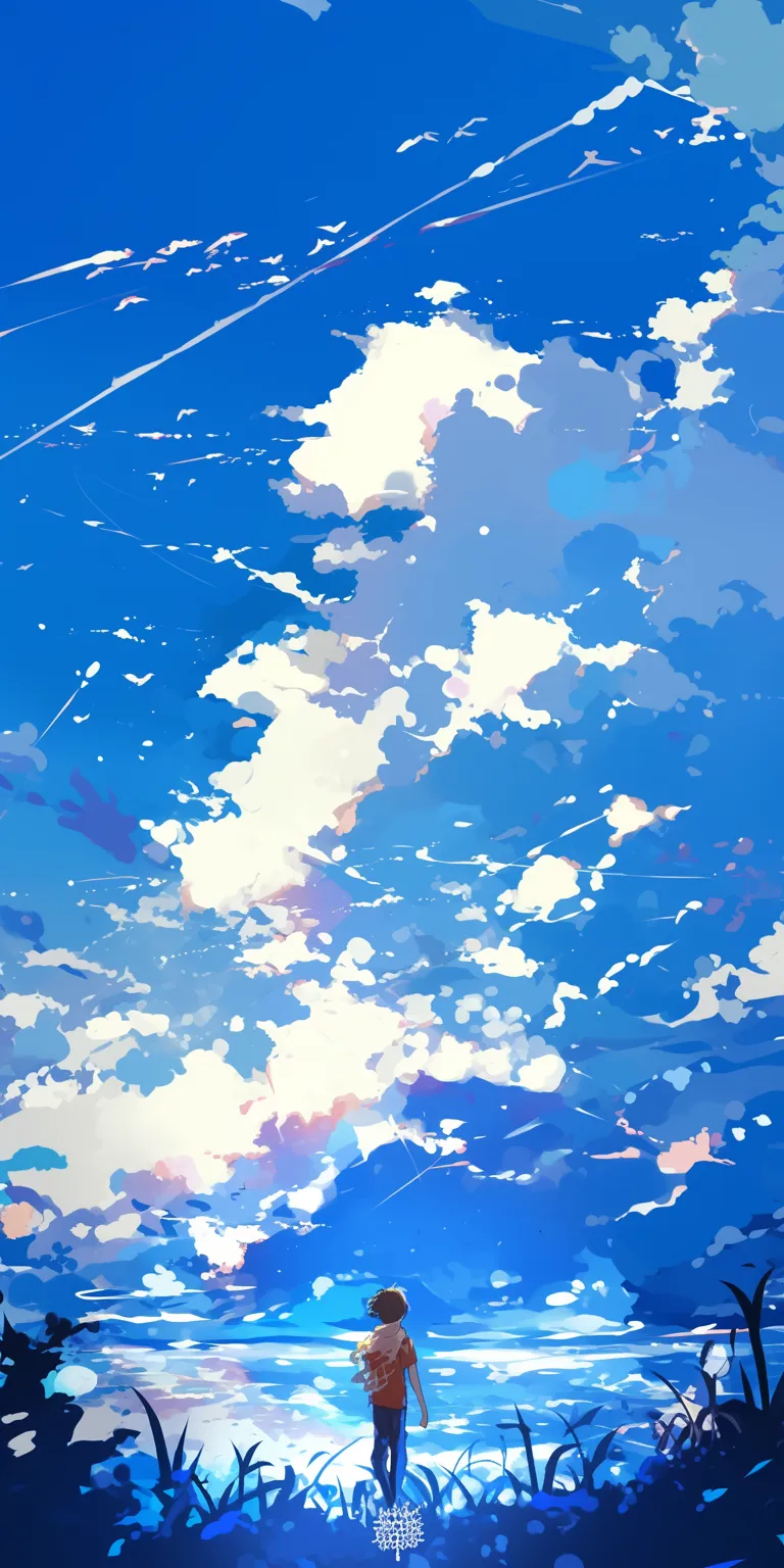 good anime wallpaper sky, ciel, blue, amoled, ocean