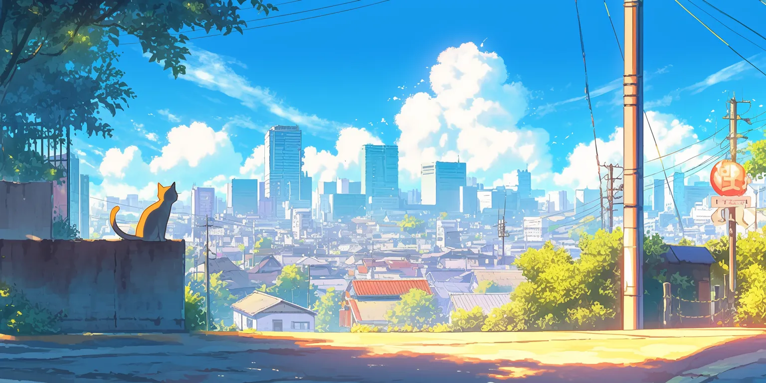 wallpaper cat cute flcl, 3440x1440, tokyo, hyouka, scenery