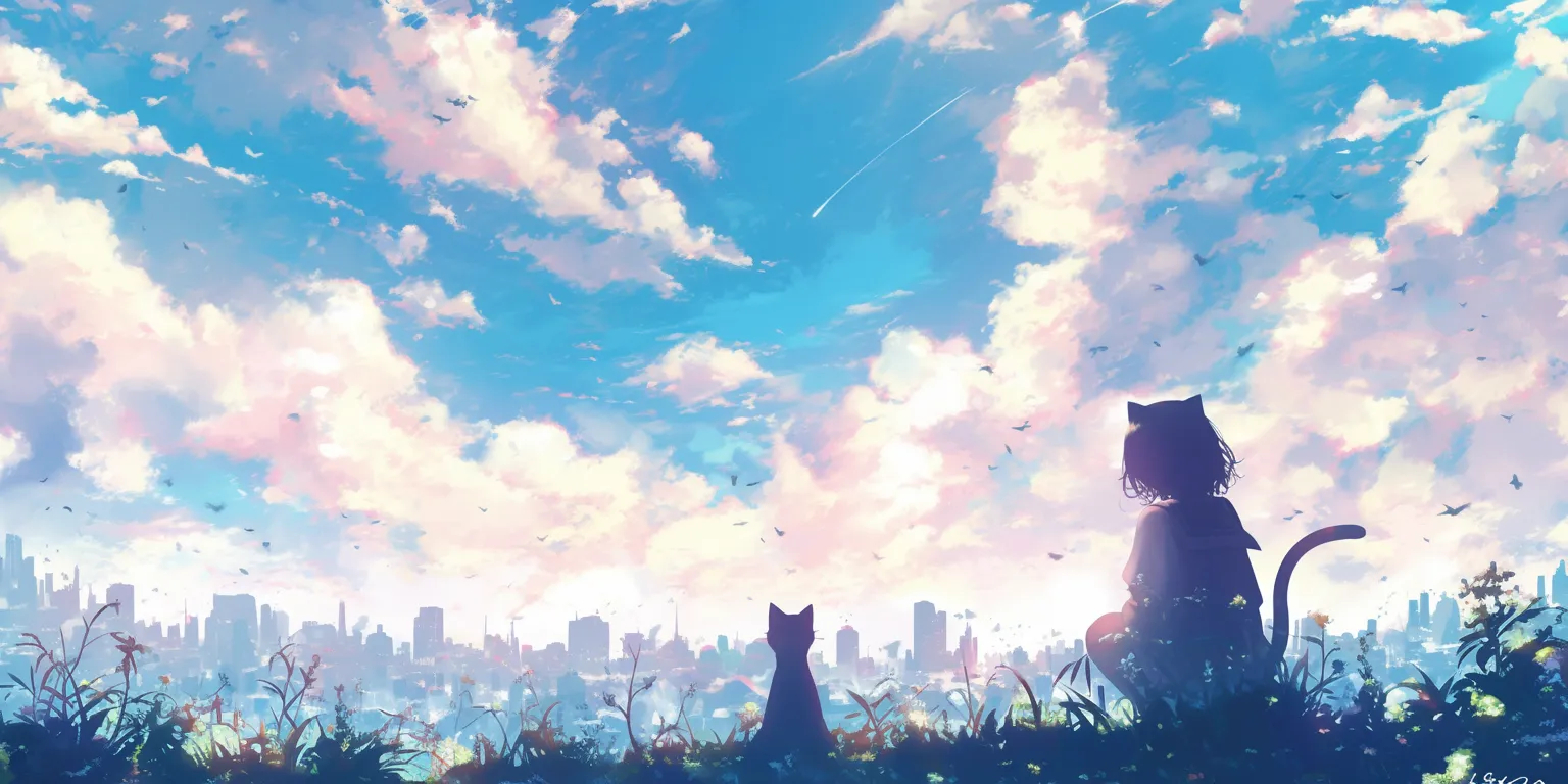 anime cat wallpaper ghibli, 3440x1440, flcl, sky, 2560x1440