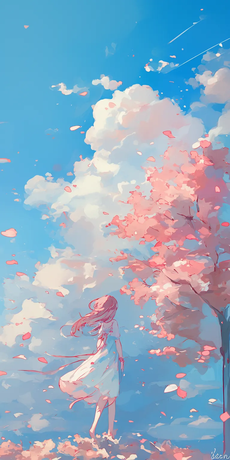 aesthetic wallpaper anime blossom, sakura, 2560x1440, sky, backgrounds