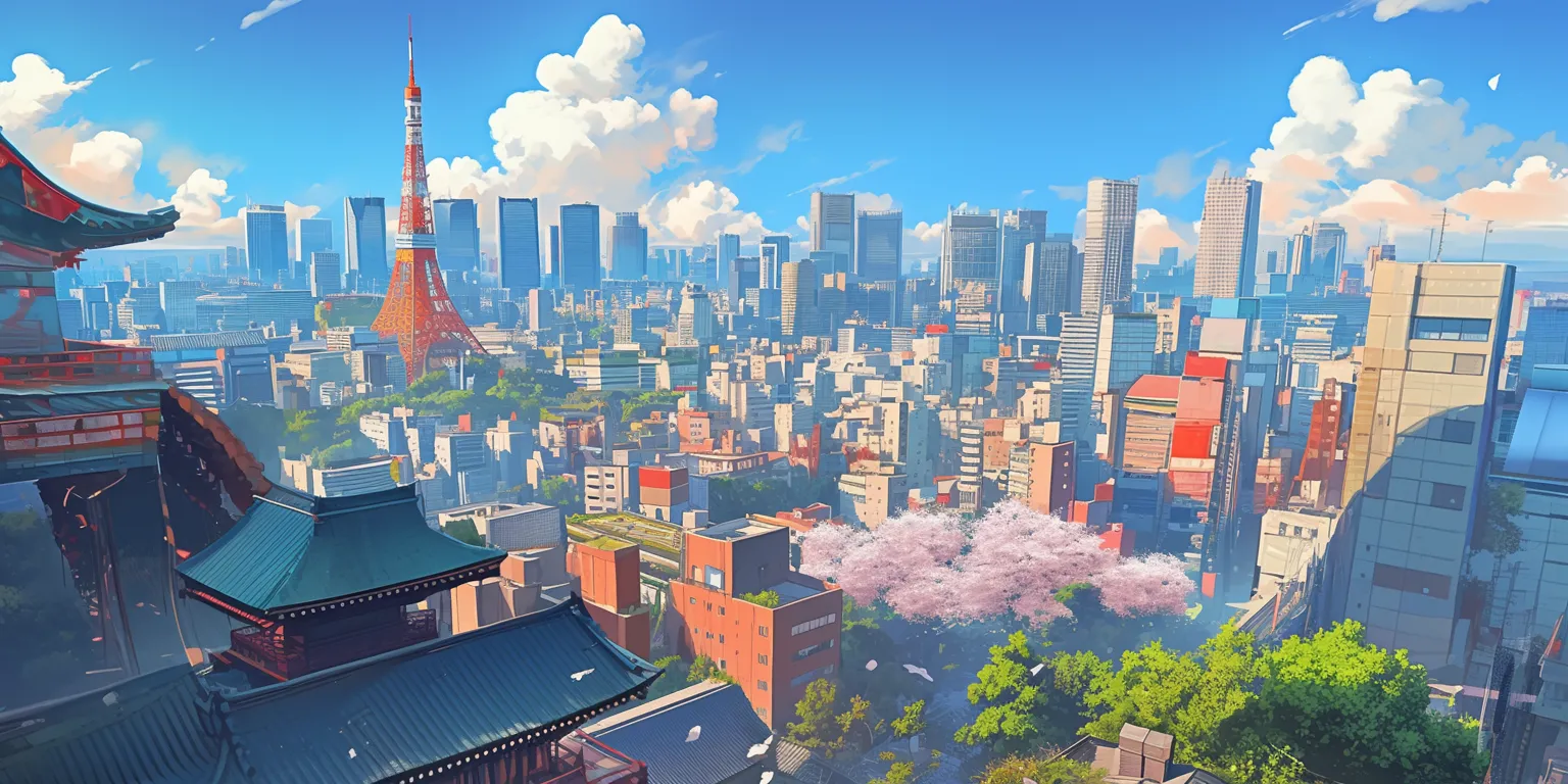 anime scenery wallpaper sakura, tokyo, japan, 3440x1440, ghibli