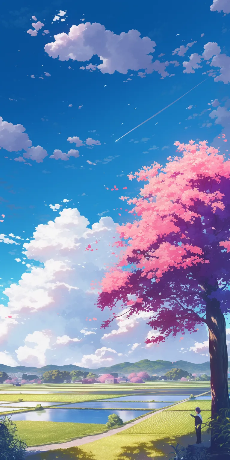 anime background wallpaper sky, 2560x1440, 3440x1440, sakura, yuru