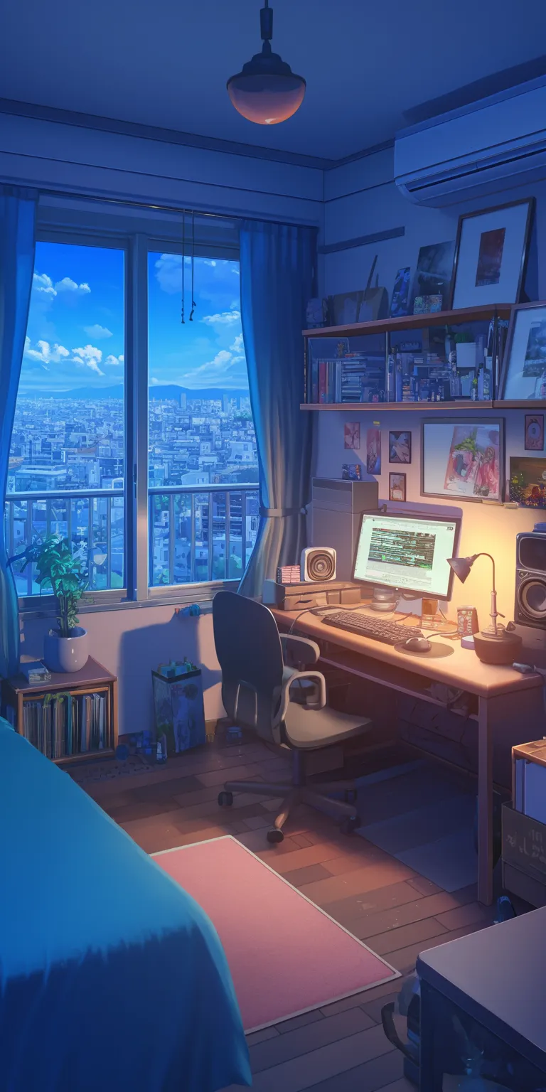anime bedroom background ultrawide, lofi, office, windows, desktop