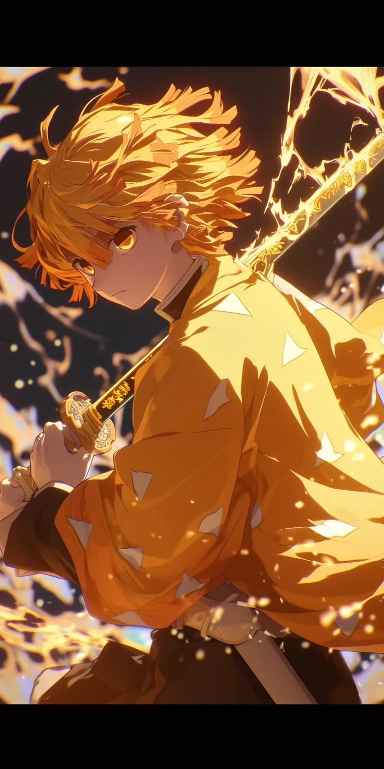 zenitsu demon slayer wallpaper minato, yellow, orange, kurosaki, yaiba