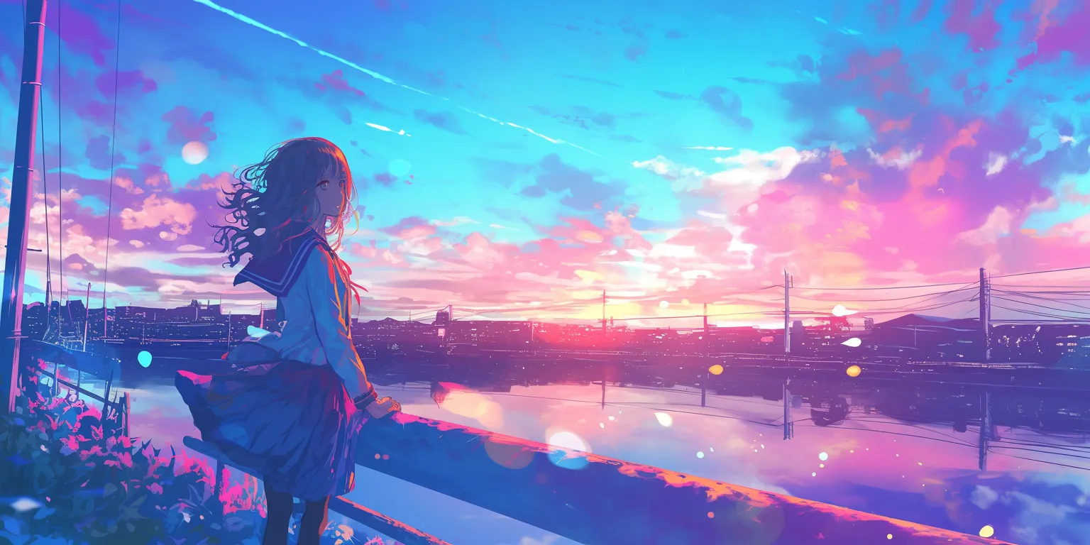 kawaii wallpaper anime 3440x1440, 2560x1440, 1920x1080, sky, sunset