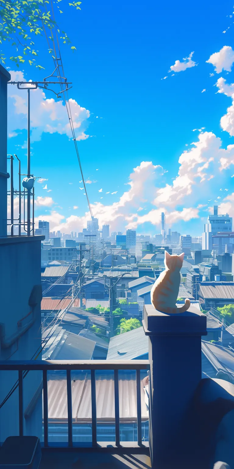 cartoon cat wallpaper ghibli, yuujinchou, flcl, hiro, sky