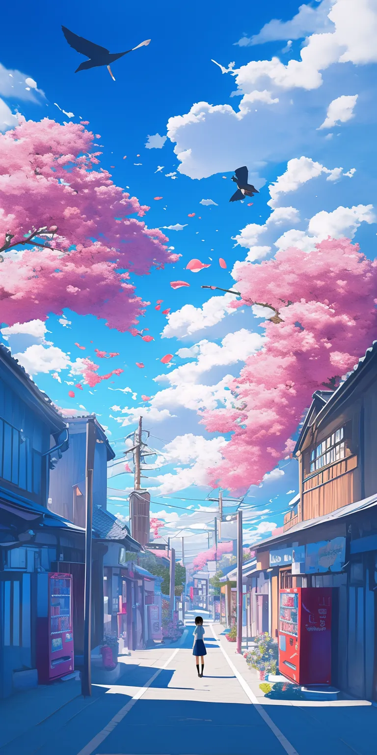 aesthetic anime background sky, ghibli, sakura, japan, noragami