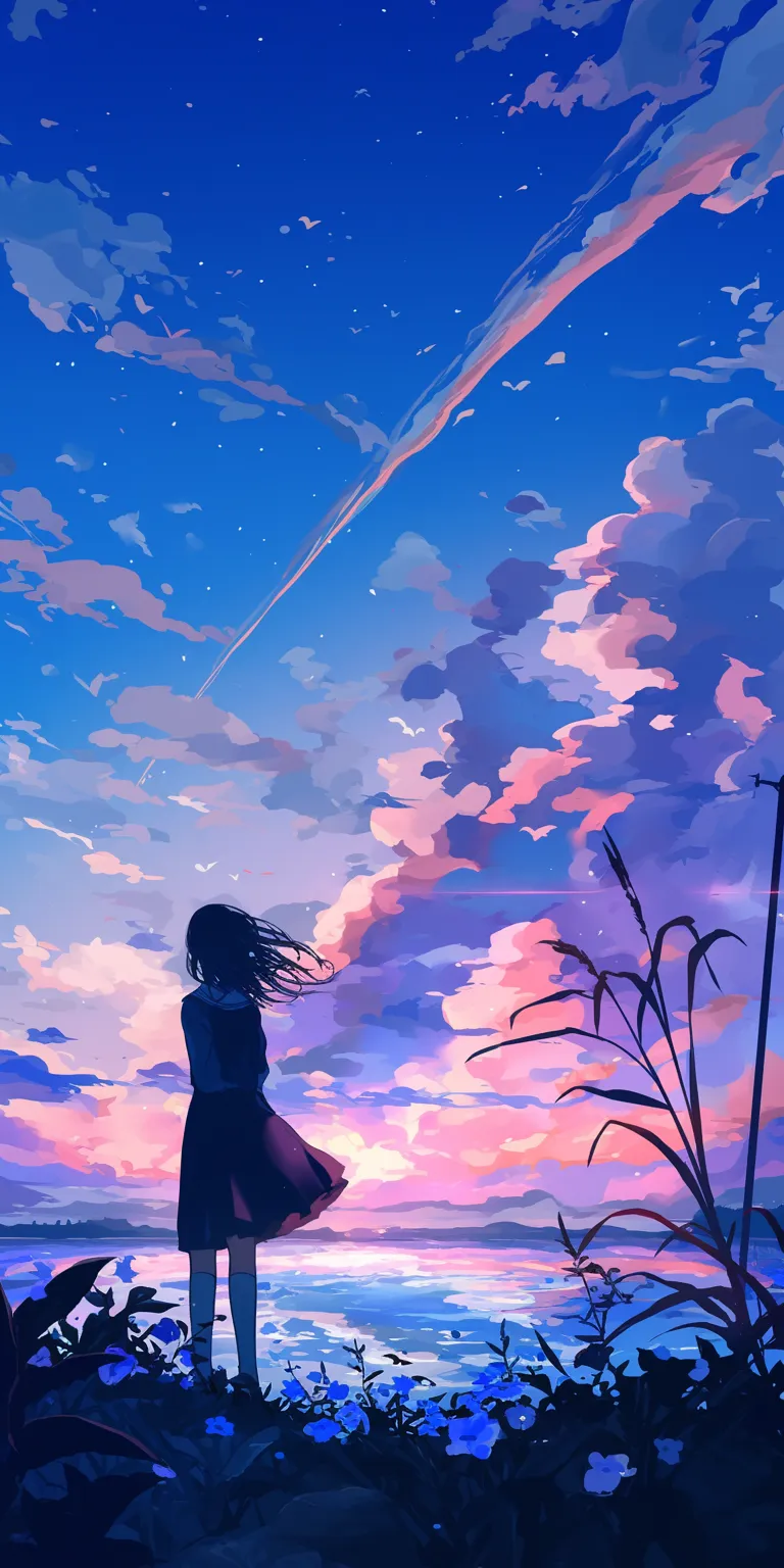 chill anime wallpaper sky, ciel, sunset, scenery, natsume