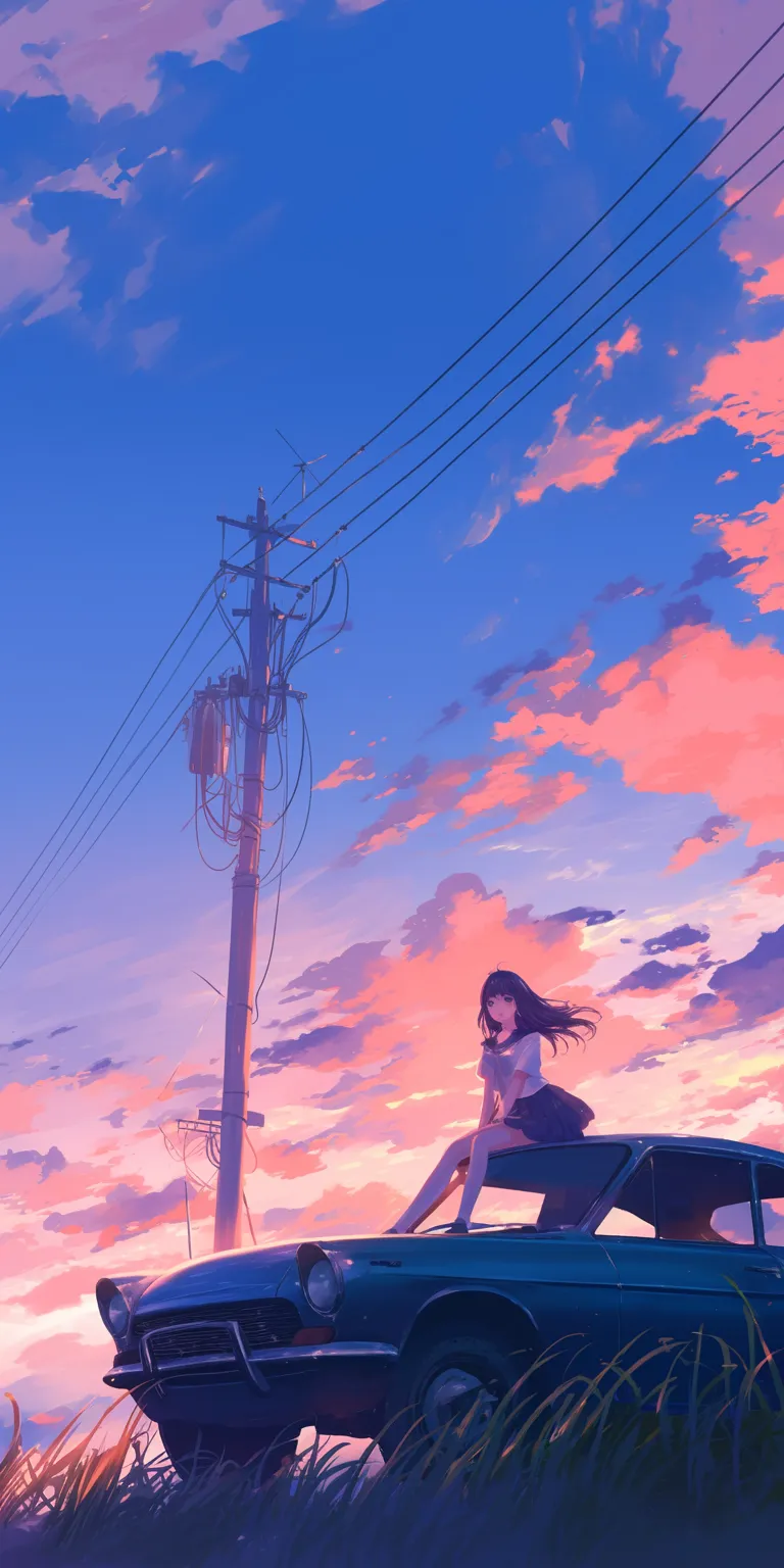 anime car wallpaper flcl, sky, bocchi, sunset, 3440x1440