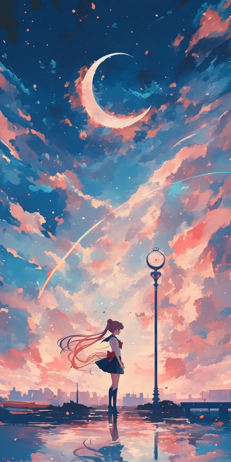 cute sailor moon wallpaper sky, sakura, lockscreen, moon, flcl