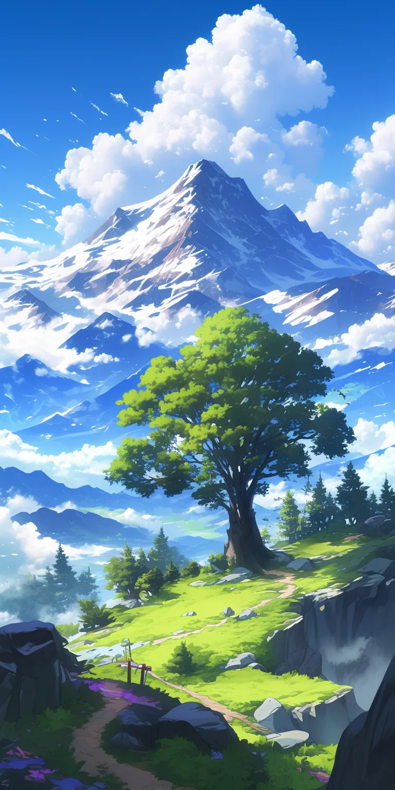 anime backgrounds iphone mountain, evergarden, ghibli, scenery, yuru