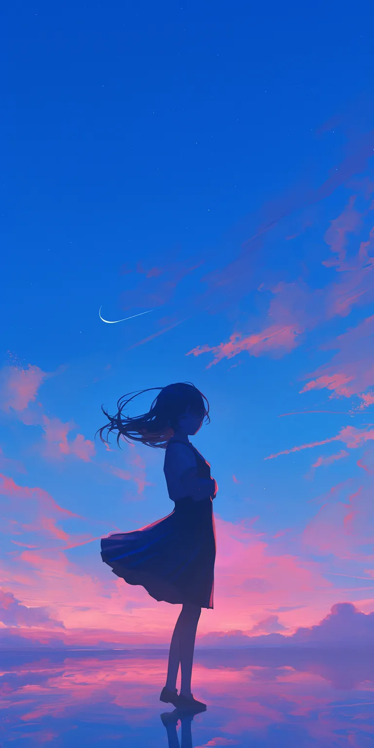 anime phone wallpaper sky, ciel, sunset, moon, lockscreen
