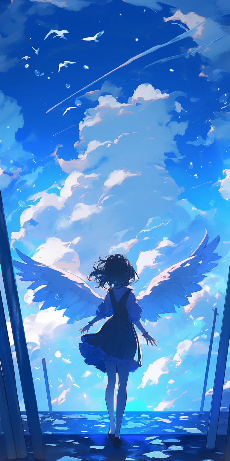 blue anime wallpaper sky, wing, ciel, seraph, lockscreen