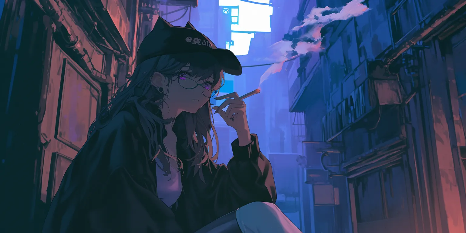 gangster wallpaper cartoon lofi, flcl, smoking, smoker, tokyo
