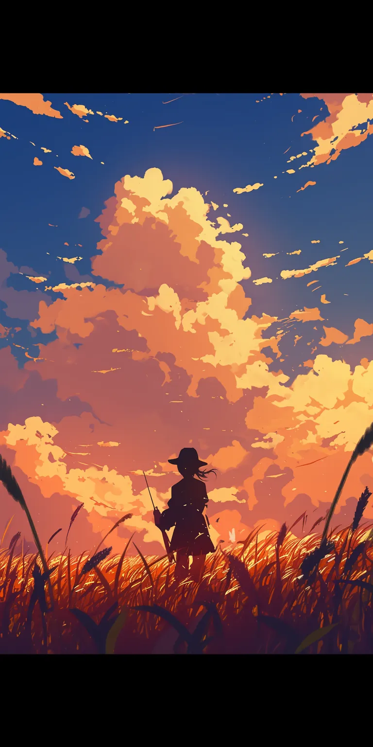 minimalist anime wallpaper flcl, sunset, ghibli, field, evergarden