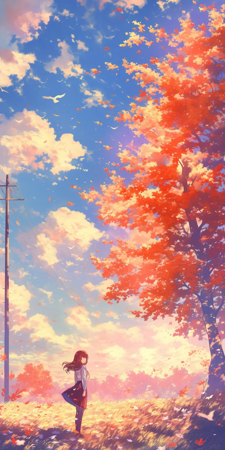 anime pc background fall, sky, 3440x1440, scenery, yuru