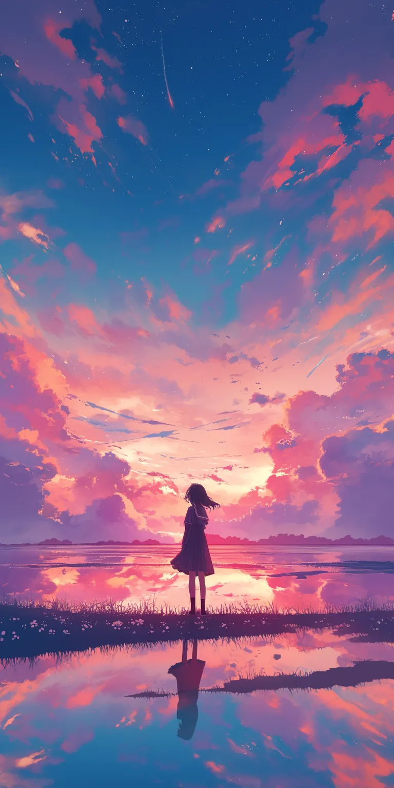 anime aesthetic wallpaper sky, sunset, ghibli, ocean, lockscreen