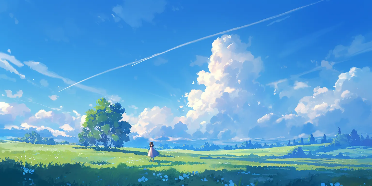 anime computer wallpaper ghibli, sky, evergarden, scenery, 3440x1440