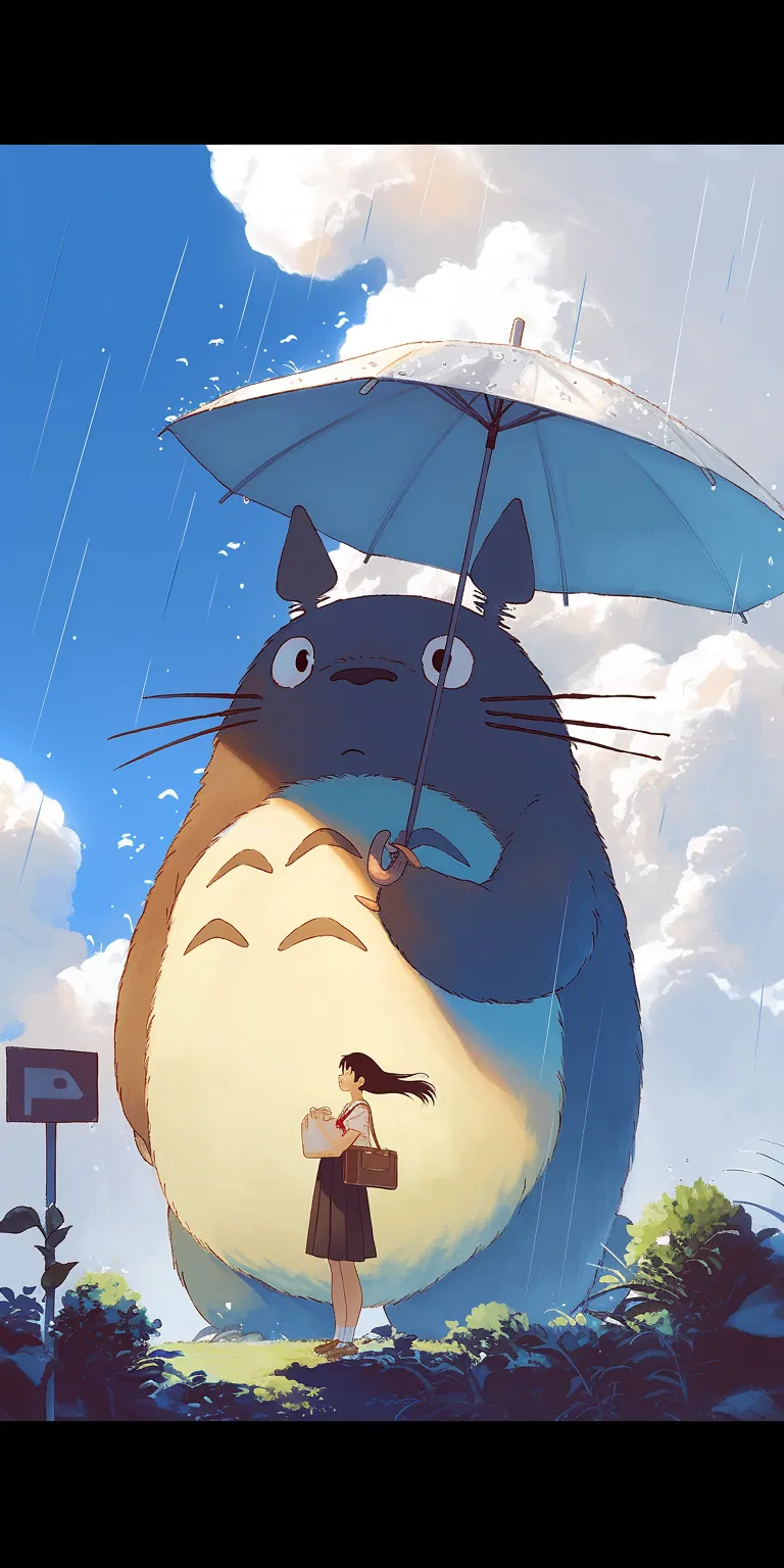 totoro iphone wallpaper totoro, ghibli, rain, haru, yuujinchou