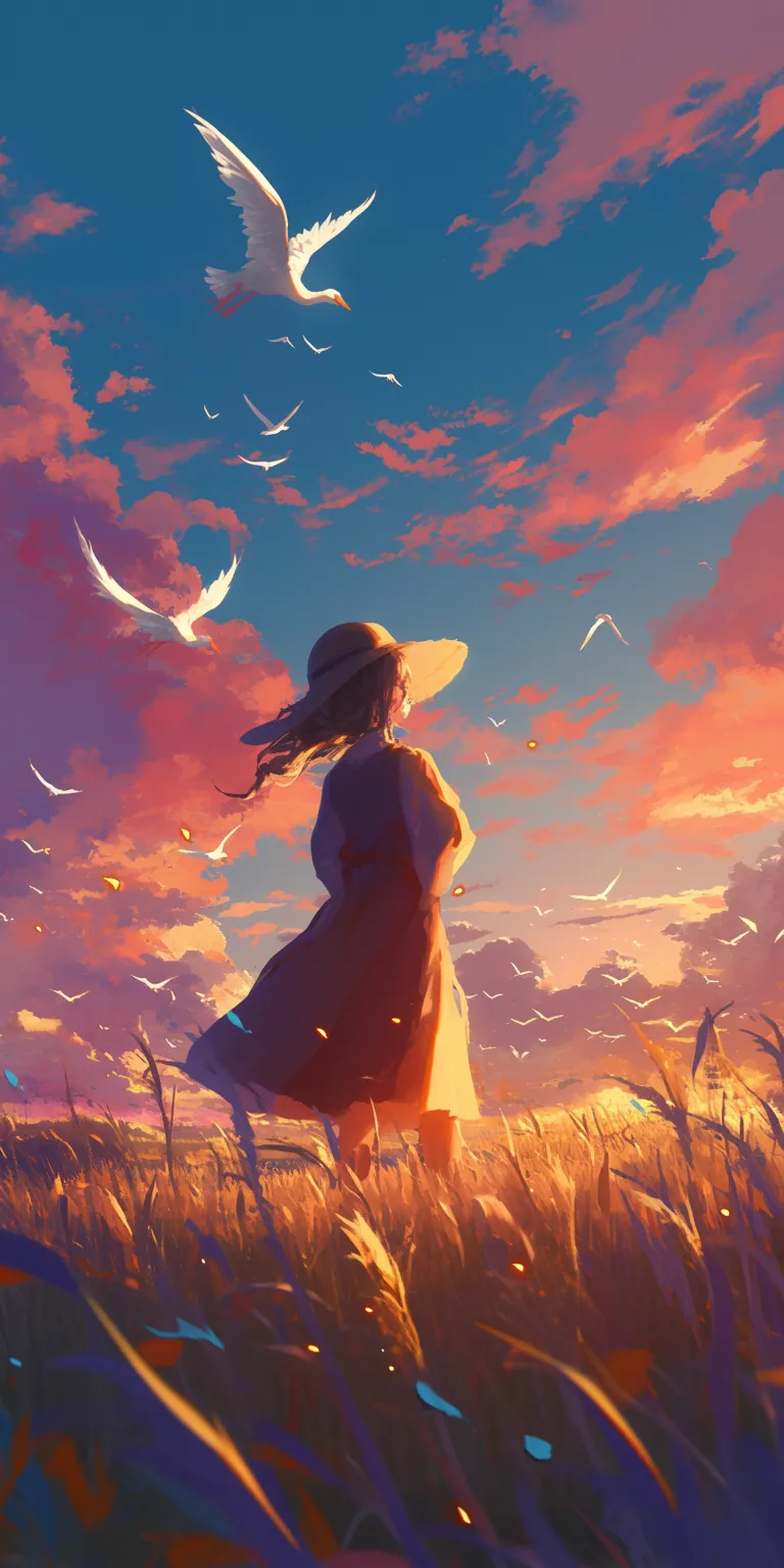 cute duck wallpaper sky, ghibli, sunset, cover, wonderland