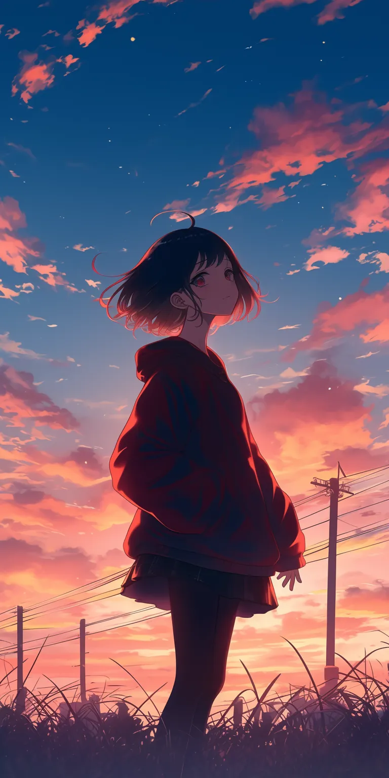 cute anime images flcl, touka, sky, juuzou, sunset