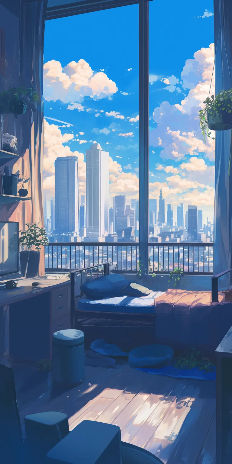 anime bedroom background lofi, room, windows, scenery, aesthetic