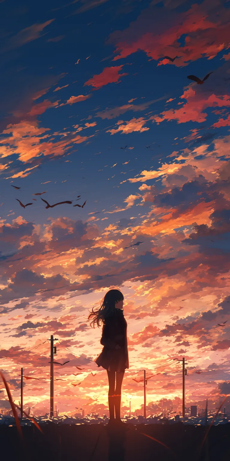 iphone anime wallpaper sky, sunset, natsume, lockscreen, alone