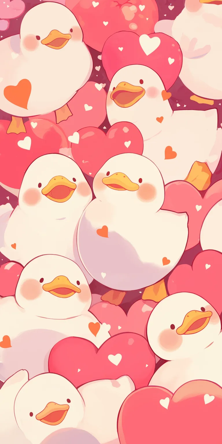 cute duck wallpaper hearts, 2560x1440, yuru, duck, bocchi