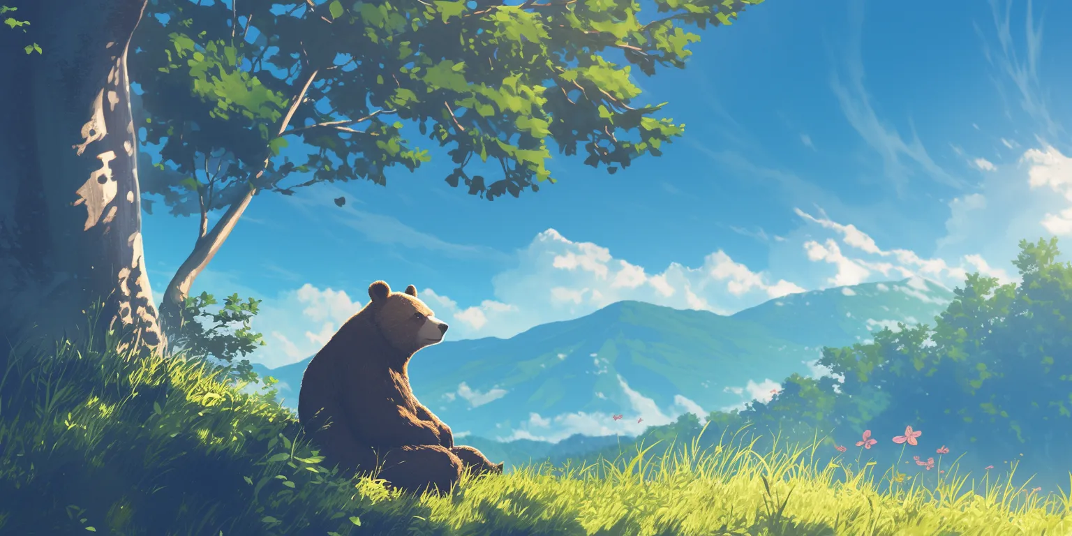 brown bear wallpaper bear, ghibli, peaceful, 3440x1440, mononoke