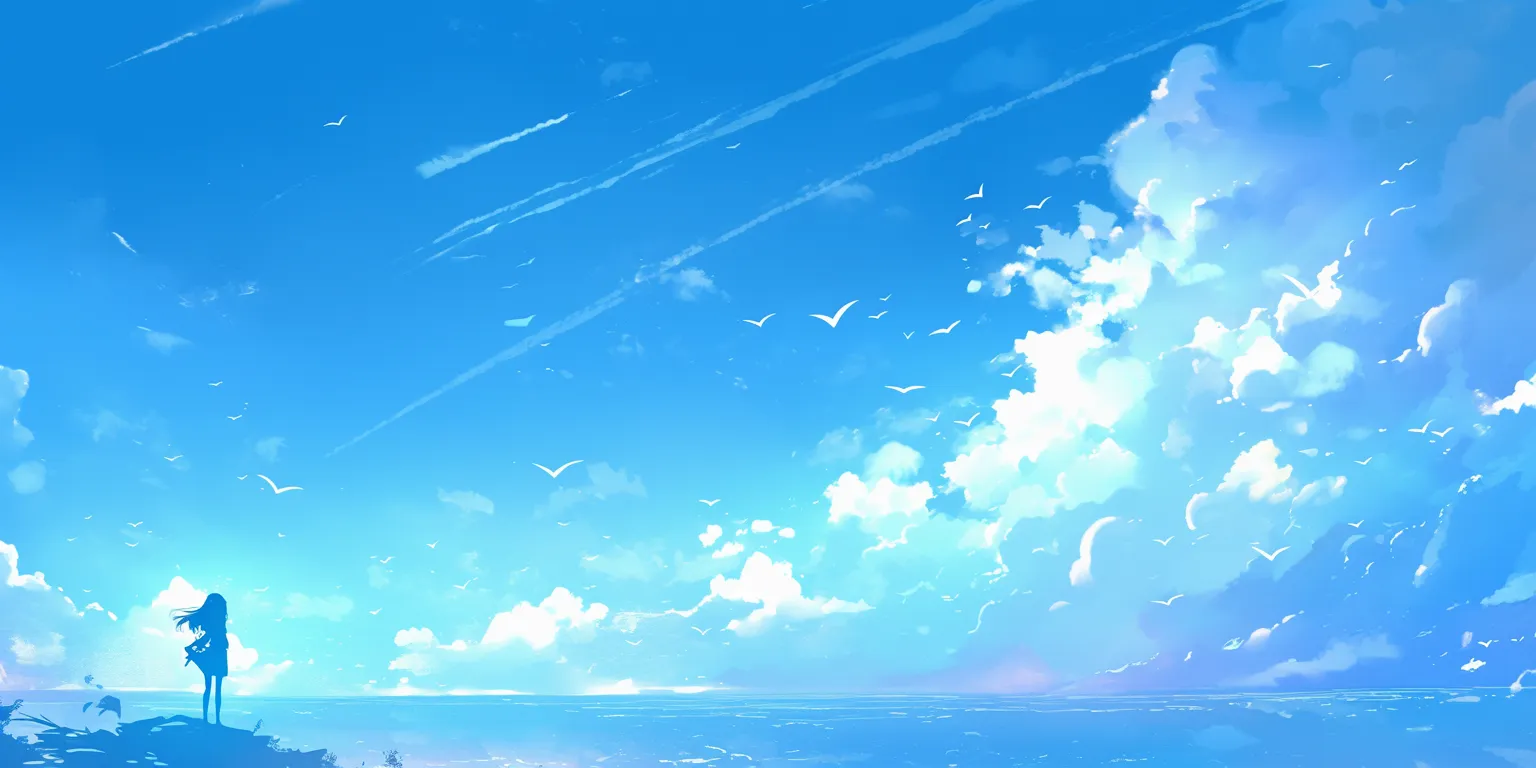 blue anime wallpaper sky, ocean, ciel, 3440x1440, 2560x1440
