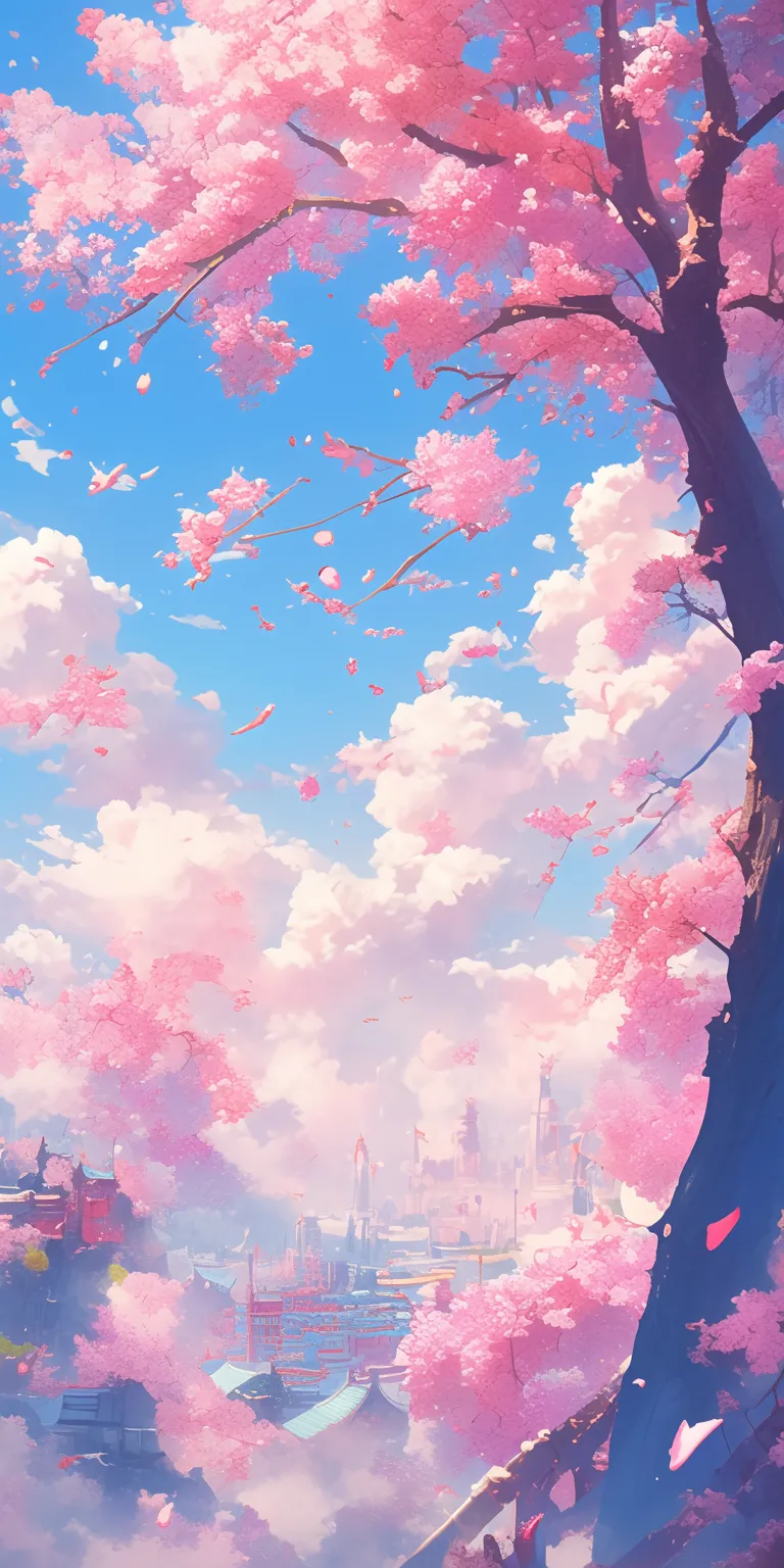 pink anime wallpaper sakura, ghibli, blossom, sky, wonderland