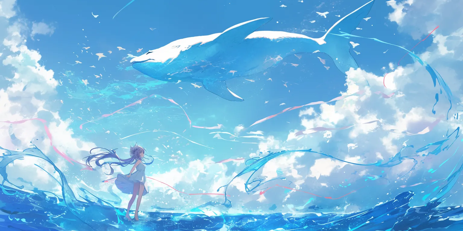 anime wallpaper for android ocean, 2560x1440, sky, whale, 1920x1080