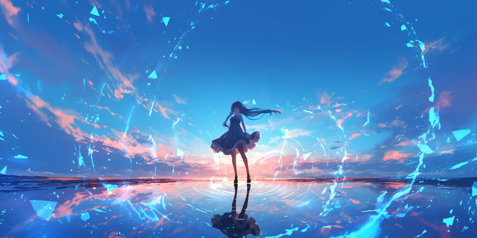 wallpaper 4k anime mirai, ocean, sky, asuna, aqua
