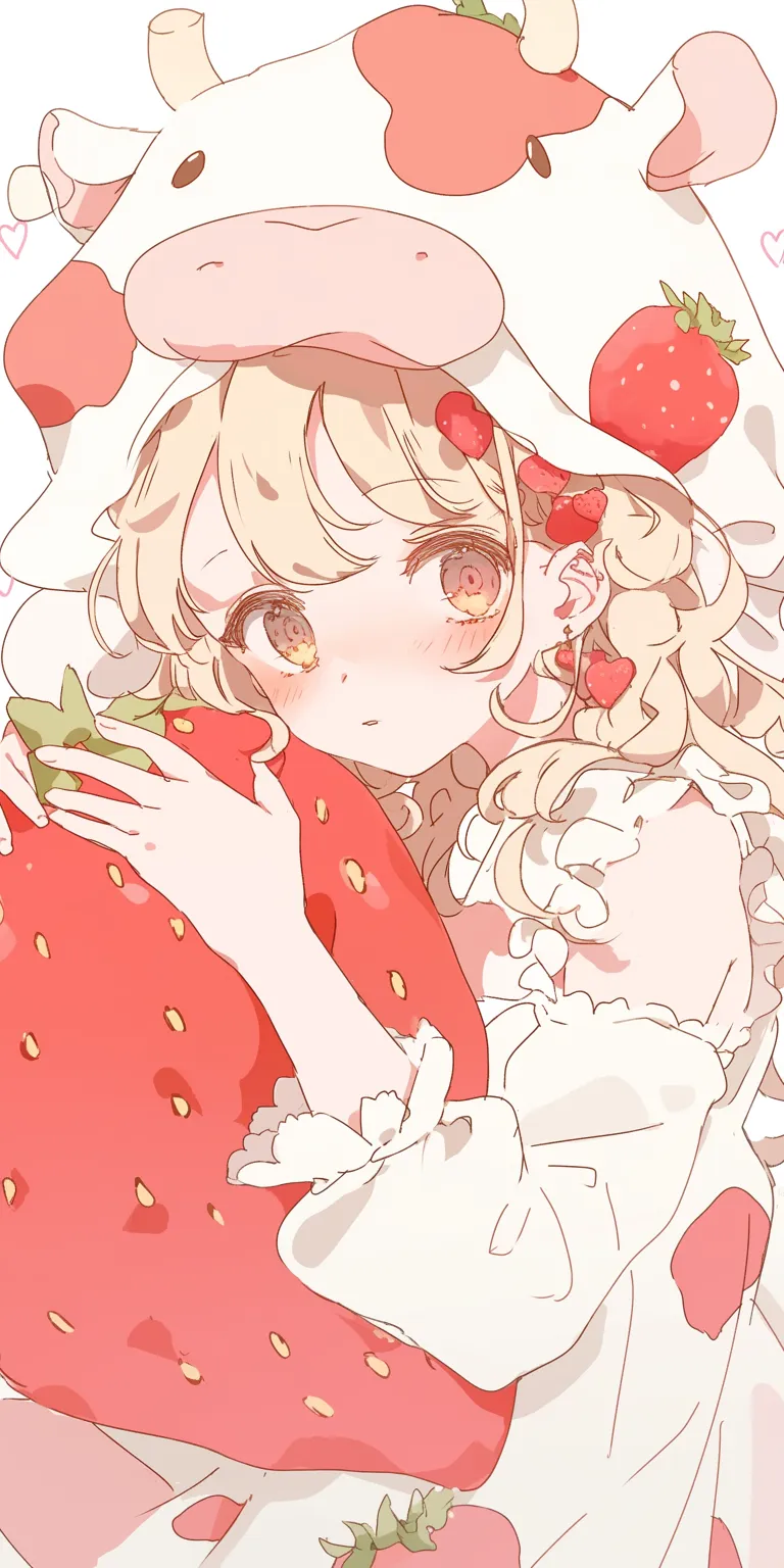 strawberry cow wallpaper strawberry, cherry, tomori, shinobu, apple