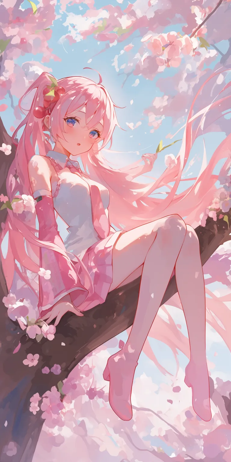 wallpaper anime pink sakura, blossom, lockscreen, rem