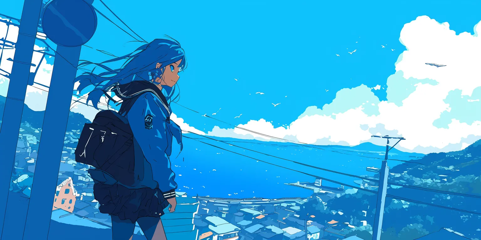 blue anime wallpaper aqua, ciel, 3440x1440, flcl, sky