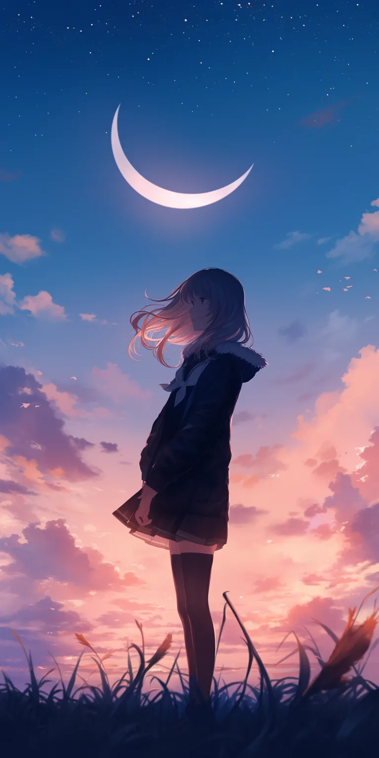 anime aesthetic wallpaper sky, yuru, moon, touka, flcl