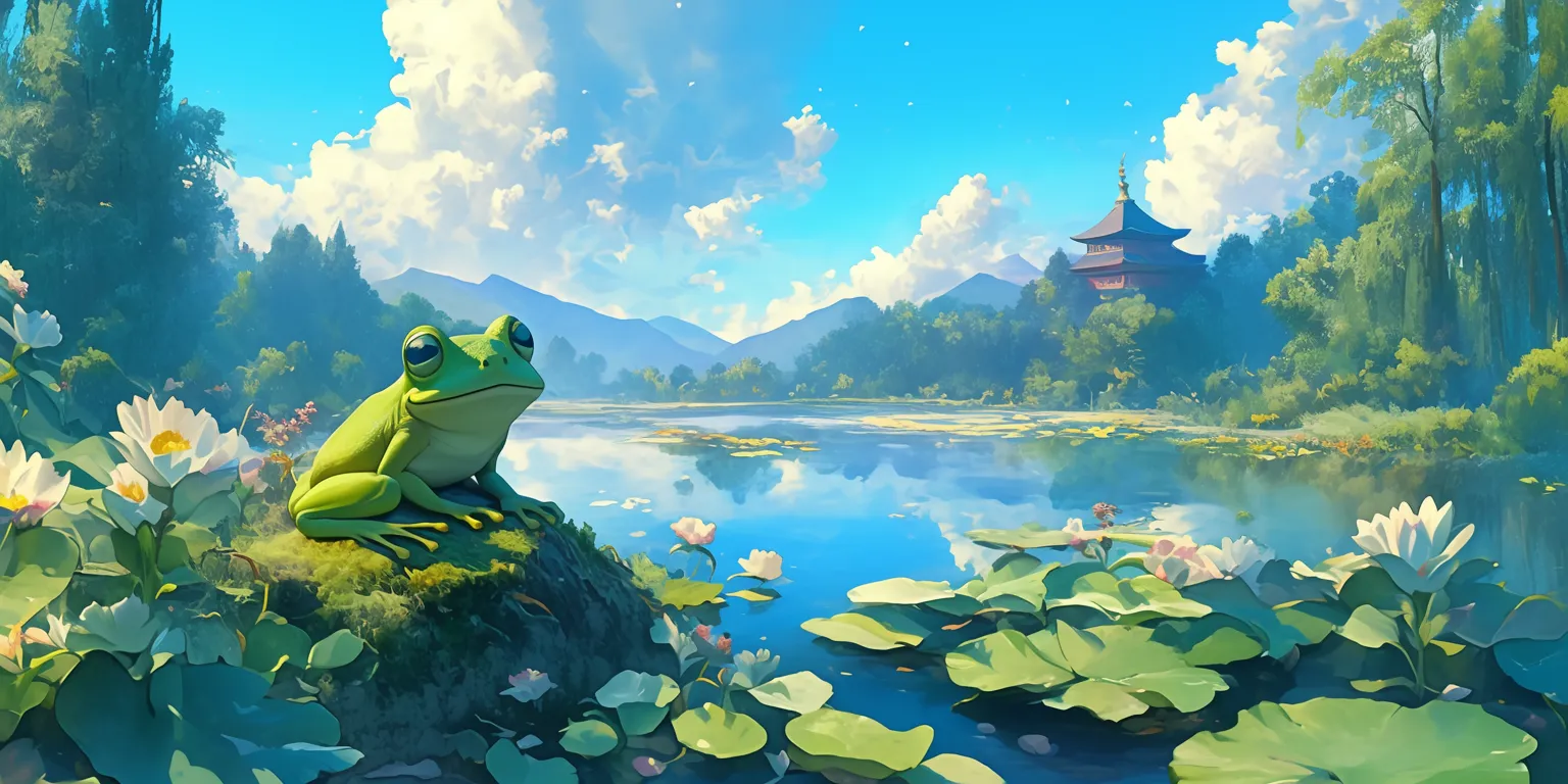 cute frog background ghibli, evergarden, 2560x1440, 3440x1440, 1920x1080
