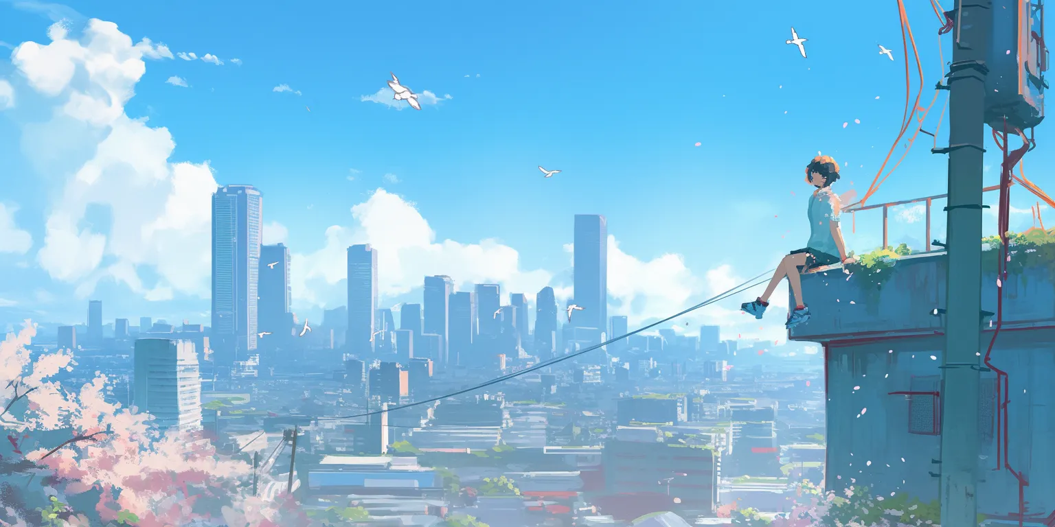 wallpaper anime aesthetic 3440x1440, flcl, sky, city, 2560x1440