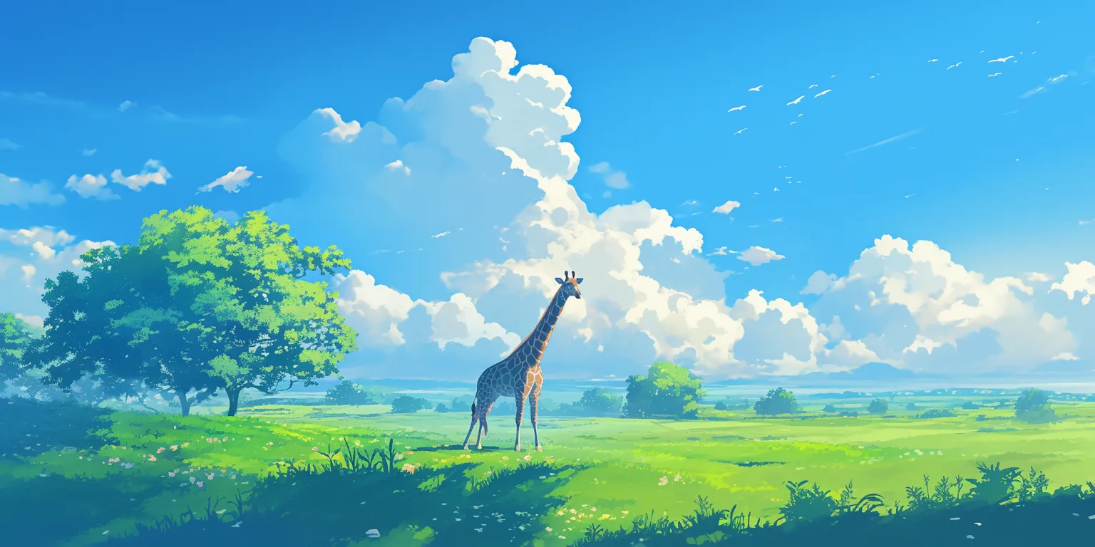 giraffe wallpaper giraffe, ghibli, sky, evergarden, landscape