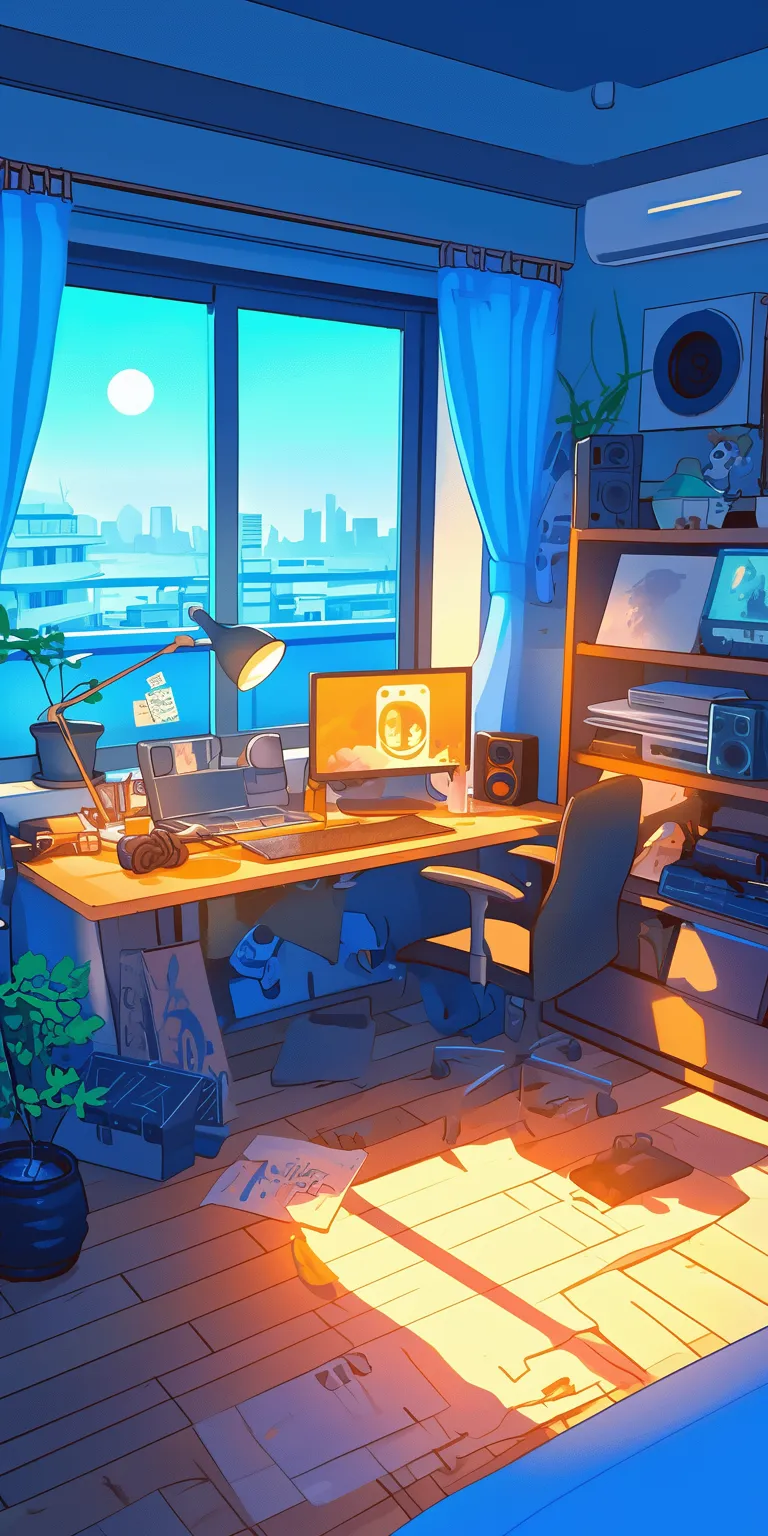anime bedroom background lofi, computer, room, desktop, backgrounds