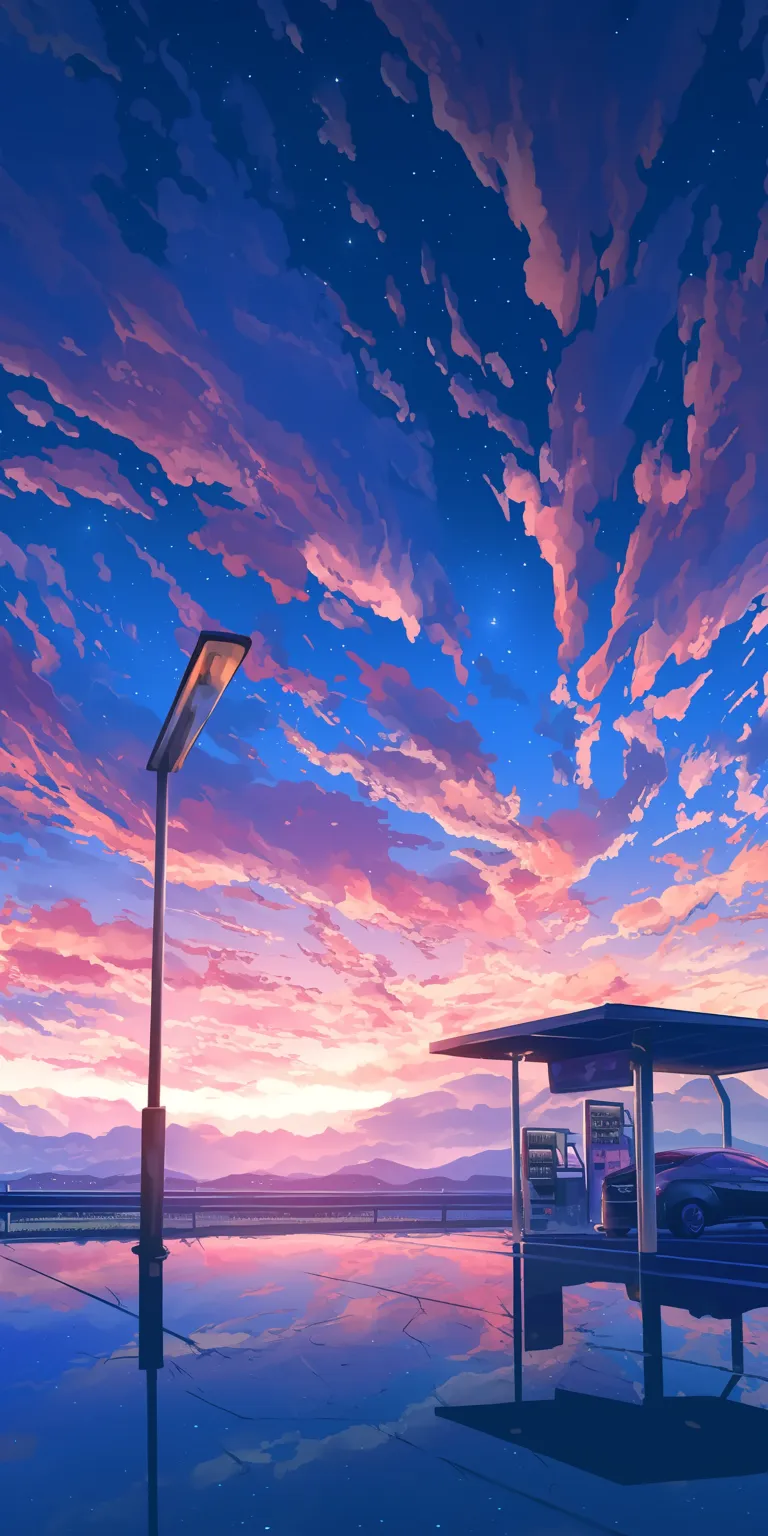 anime car wallpaper sky, sunset, aesthetic, lockscreen, flcl