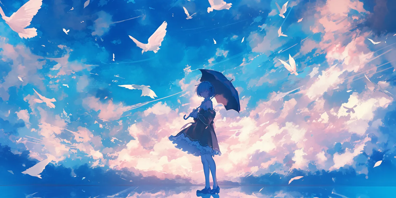re zero wallpaper ciel, sky, rain, haru, 3440x1440