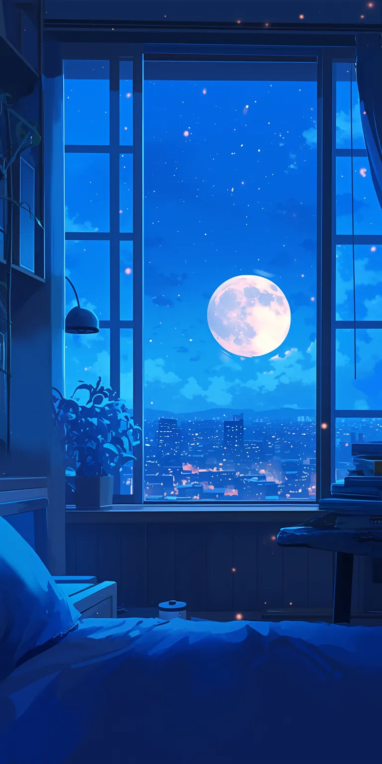 anime room background lofi, moon, ghibli, nook