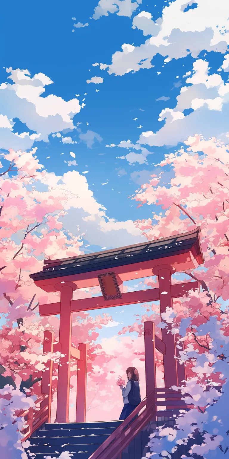 cherry blossom anime wallpaper sakura, kamisama, japan, blossom, scenery